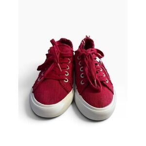 Blowfish Malibu Margee Red Canvas Leopard Print Raw Edge Sneakers Shoes 7.5M